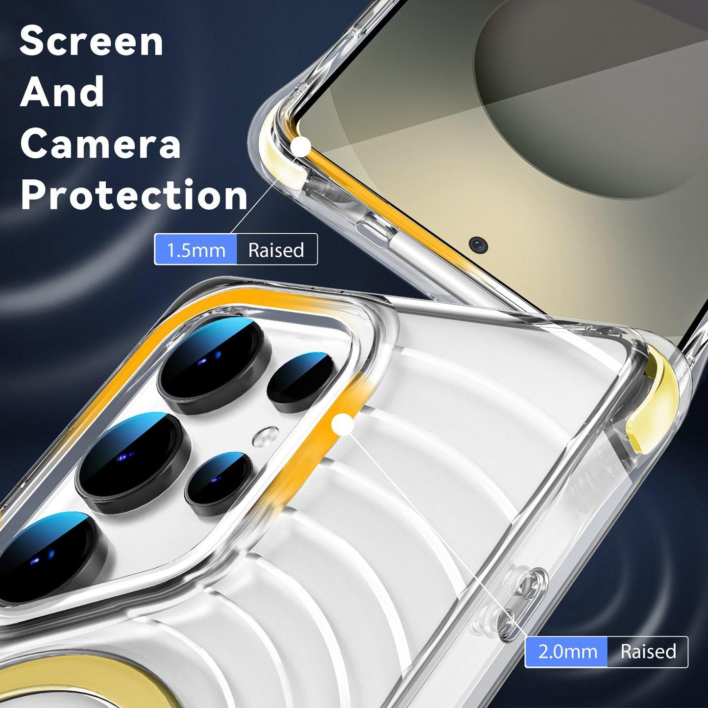 For Galaxy S25 Ultra 5G Wave Pattern Air Cushion Corners Shockproof Magnetic Phone Case(Yellow)