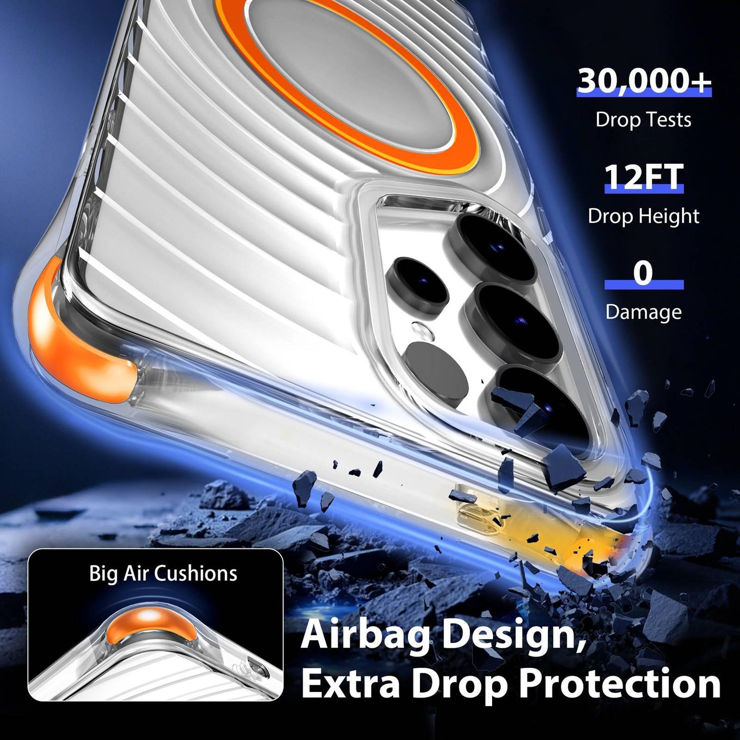 For Galaxy S25 Ultra 5G Wave Pattern Air Cushion Corners Shockproof Magnetic Phone Case(Orange)