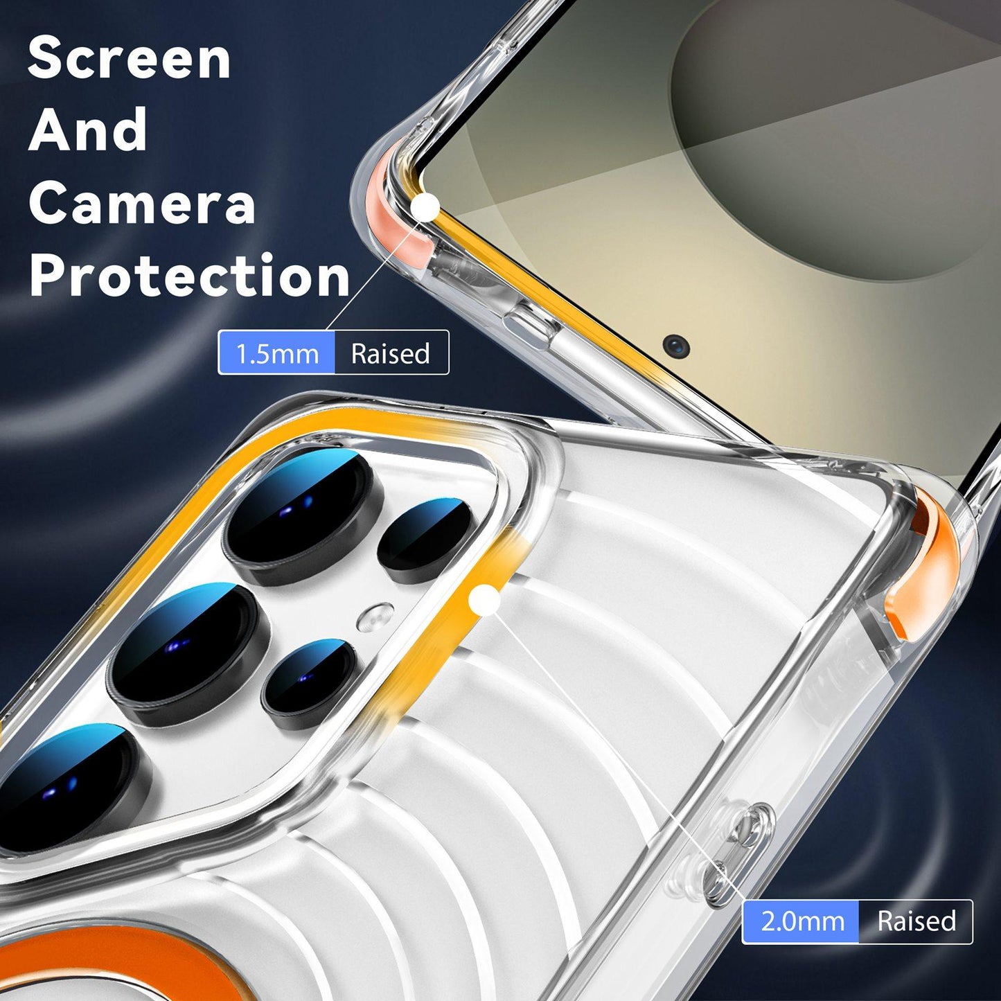 For Galaxy S25 Ultra 5G Wave Pattern Air Cushion Corners Shockproof Magnetic Phone Case(Orange)