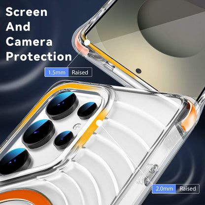 For Galaxy S25 Ultra 5G Wave Pattern Air Cushion Corners Shockproof Magnetic Phone Case(Orange)