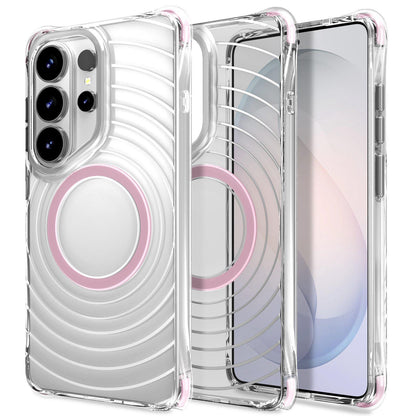 For Galaxy S26 Ultra 5G Wave Pattern Air Cushion Corners Shockproof Magnetic Phone Case(Pink)