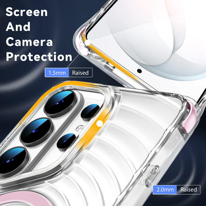 For Galaxy S26 Ultra 5G Wave Pattern Air Cushion Corners Shockproof Magnetic Phone Case(Pink)