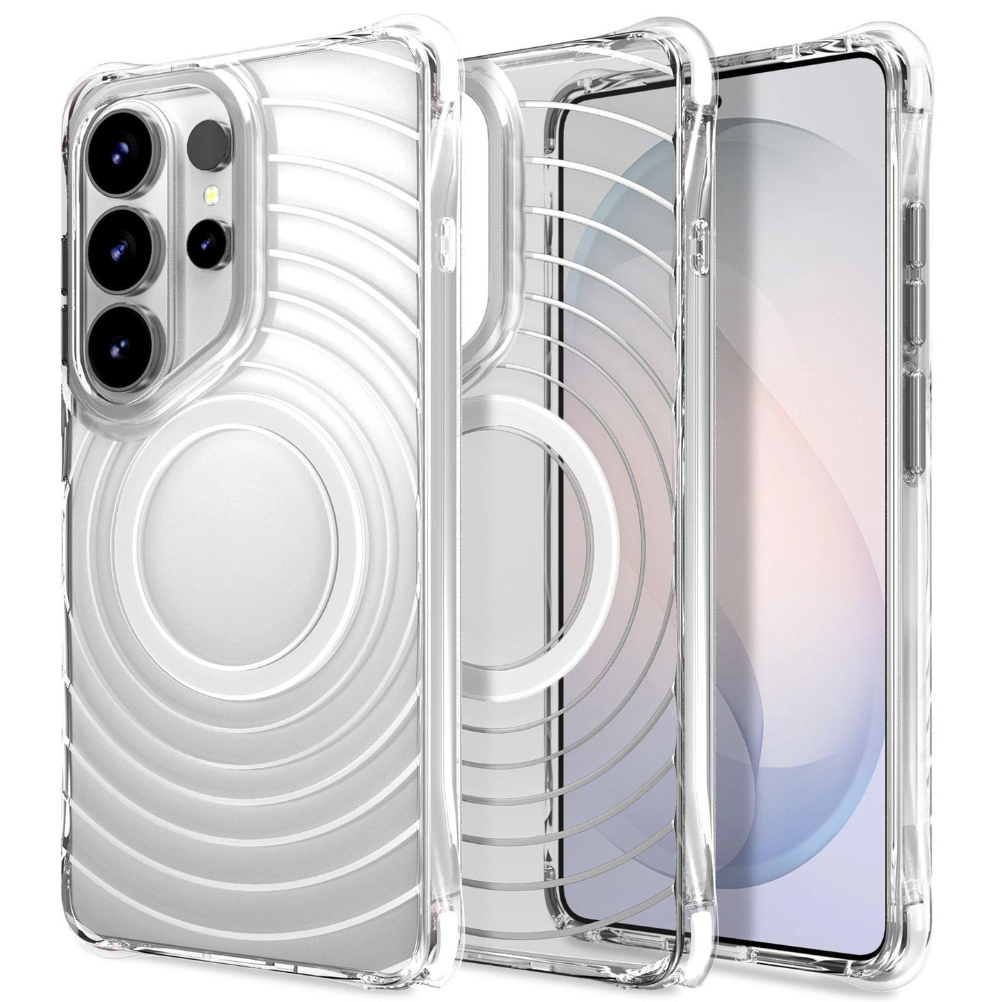 For Galaxy S26 Ultra 5G Wave Pattern Air Cushion Corners Shockproof Magnetic Phone Case(White)