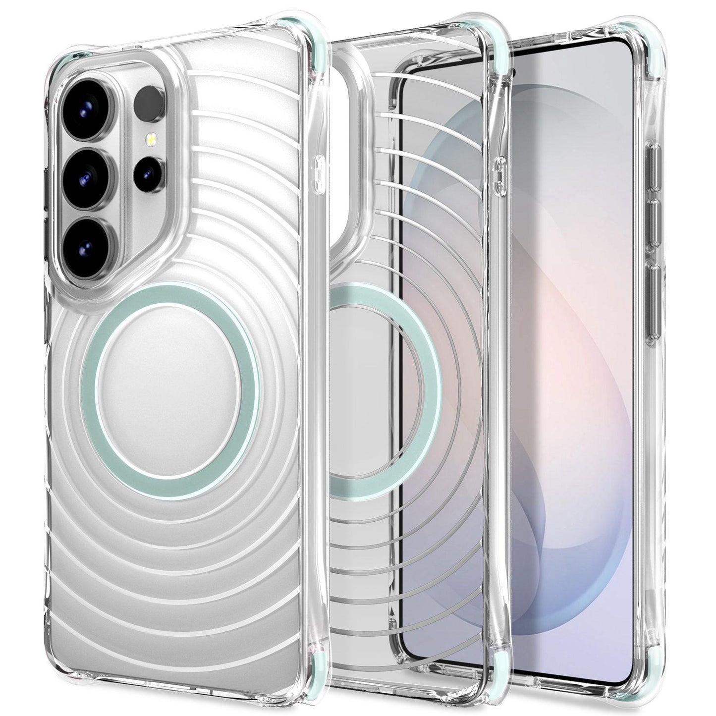 For Galaxy S26 Ultra 5G Wave Pattern Air Cushion Corners Shockproof Magnetic Phone Case(Mint Green)