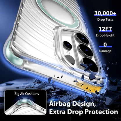 For Galaxy S26 Ultra 5G Wave Pattern Air Cushion Corners Shockproof Magnetic Phone Case(Mint Green)