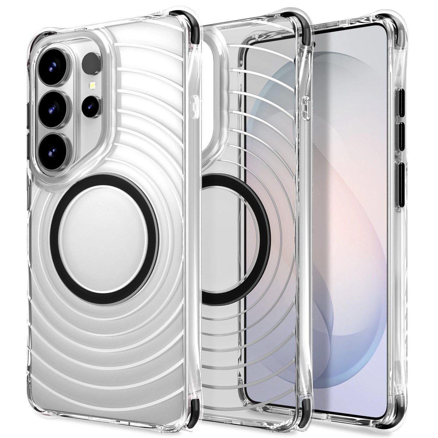 For Galaxy S26 Ultra 5G Wave Pattern Air Cushion Corners Shockproof Magnetic Phone Case(Black)