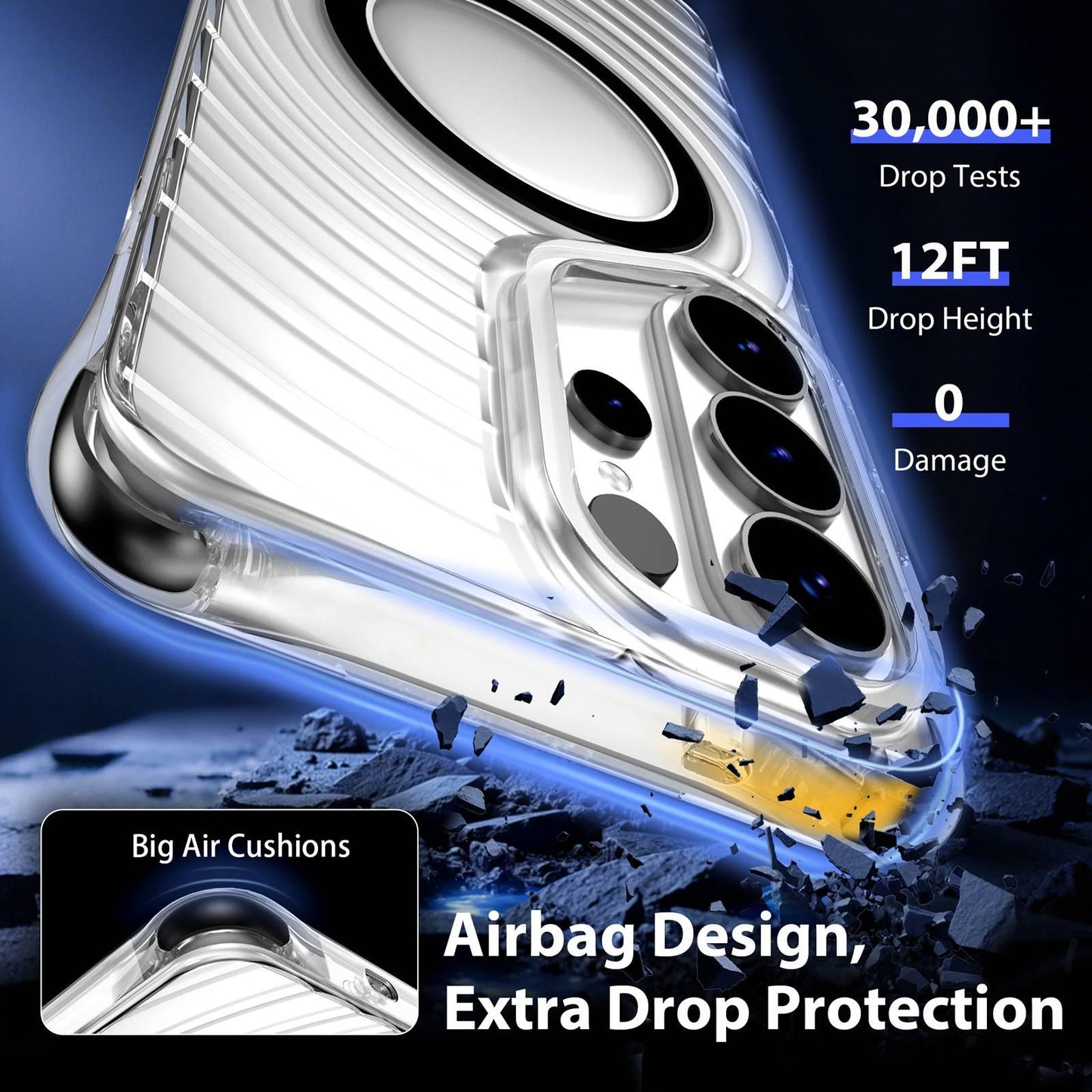For Galaxy S26 Ultra 5G Wave Pattern Air Cushion Corners Shockproof Magnetic Phone Case(Black)