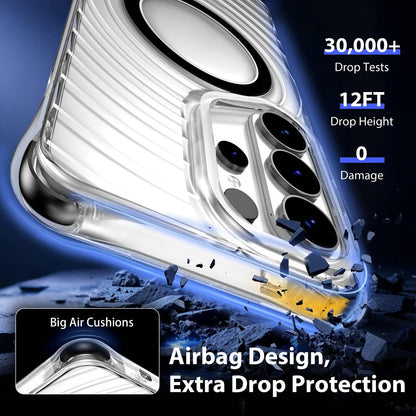 For Galaxy S26 Ultra 5G Wave Pattern Air Cushion Corners Shockproof Magnetic Phone Case(Black)