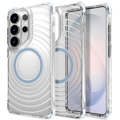For Galaxy S26 Ultra 5G Wave Pattern Air Cushion Corners Shockproof Magnetic Phone Case(Blue)