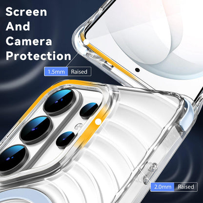 For Galaxy S26 Ultra 5G Wave Pattern Air Cushion Corners Shockproof Magnetic Phone Case(Blue)