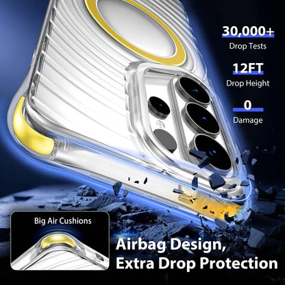 For Galaxy S26 Ultra 5G Wave Pattern Air Cushion Corners Shockproof Magnetic Phone Case(Yellow)