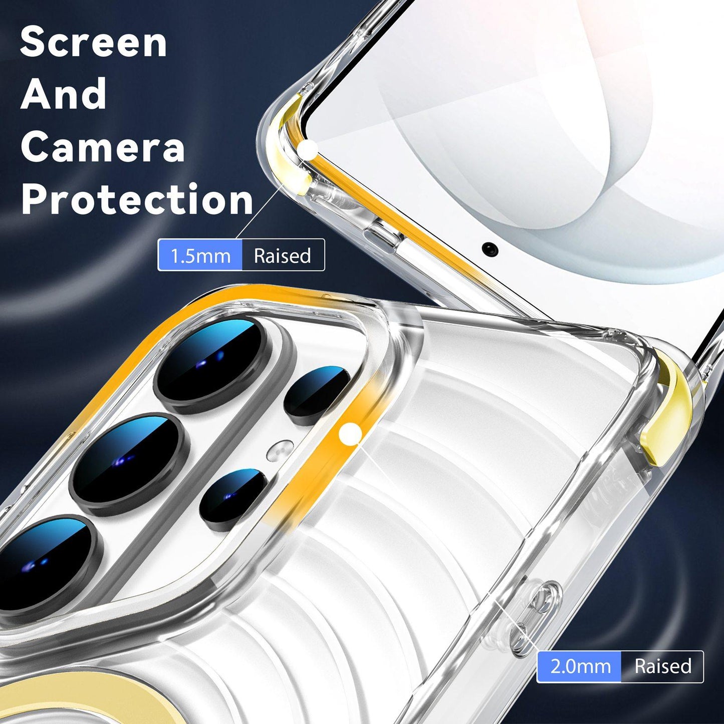 For Galaxy S26 Ultra 5G Wave Pattern Air Cushion Corners Shockproof Magnetic Phone Case(Yellow)