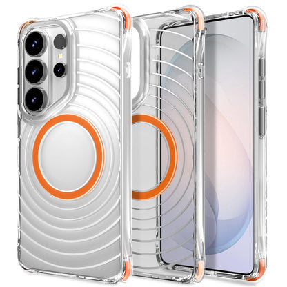 For Galaxy S26 Ultra 5G Wave Pattern Air Cushion Corners Shockproof Magnetic Phone Case(Orange)