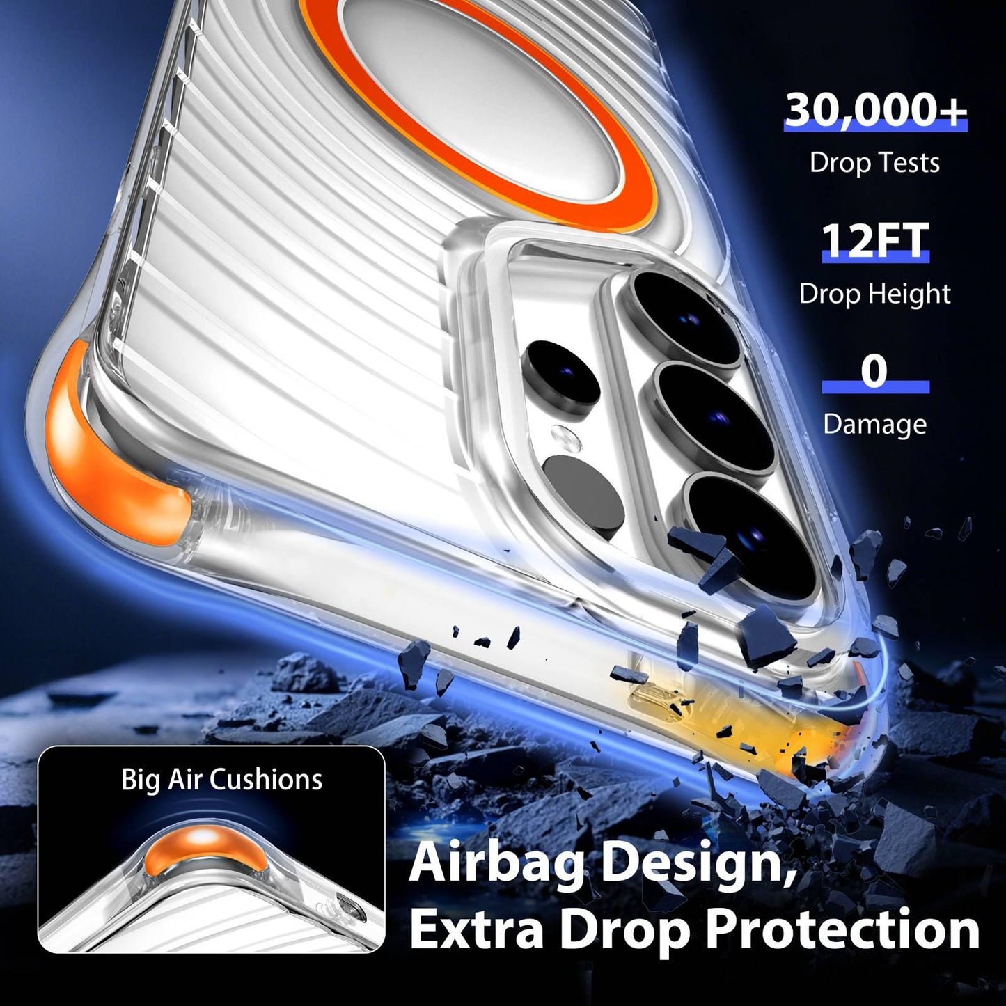 For Galaxy S26 Ultra 5G Wave Pattern Air Cushion Corners Shockproof Magnetic Phone Case(Orange)