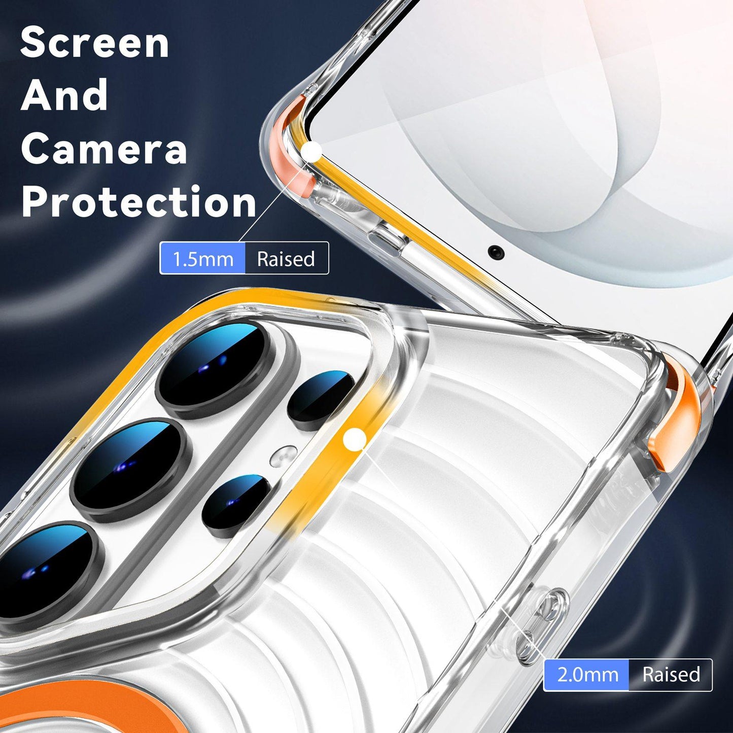 For Galaxy S26 Ultra 5G Wave Pattern Air Cushion Corners Shockproof Magnetic Phone Case(Orange)
