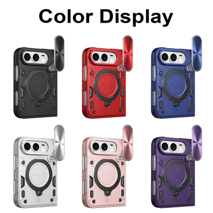 For iPhone Fold CD Texture Sliding Camshield Magnetic Holder Phone Case(Black)