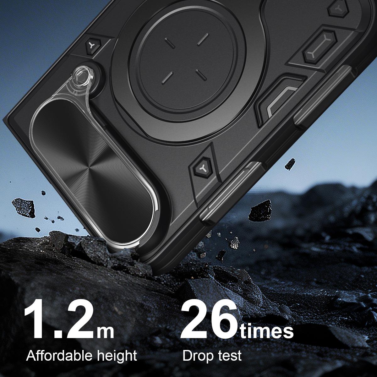 For iPhone Fold CD Texture Sliding Camshield Magnetic Holder Phone Case(Black)