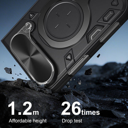 For iPhone Fold CD Texture Sliding Camshield Magnetic Holder Phone Case(Black)