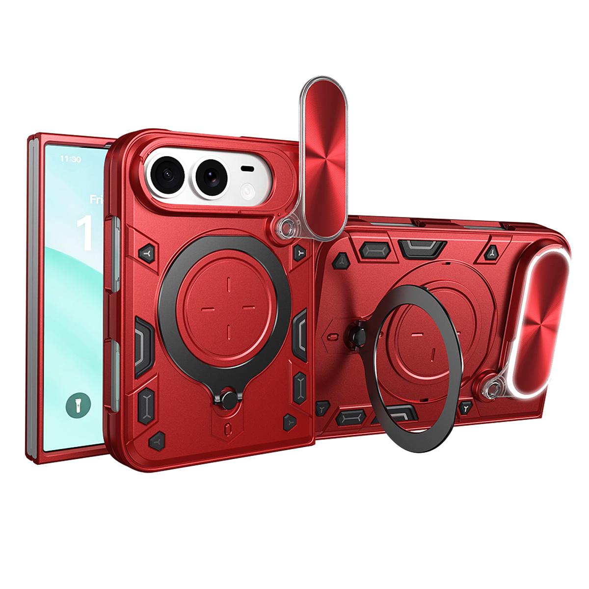 For iPhone Fold CD Texture Sliding Camshield Magnetic Holder Phone Case(Red)