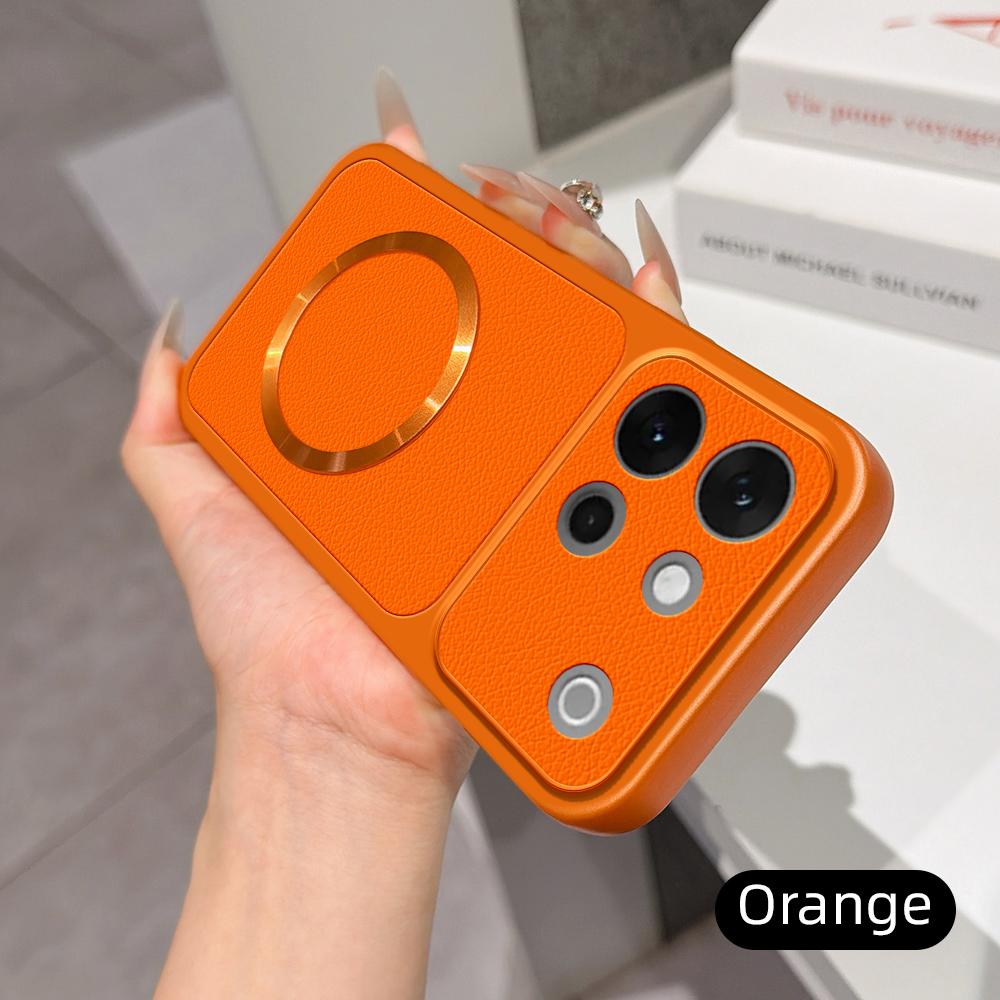 For vivo S60 5G Lambskin Series Magnetic Skin Feel Phone Case(Orange)