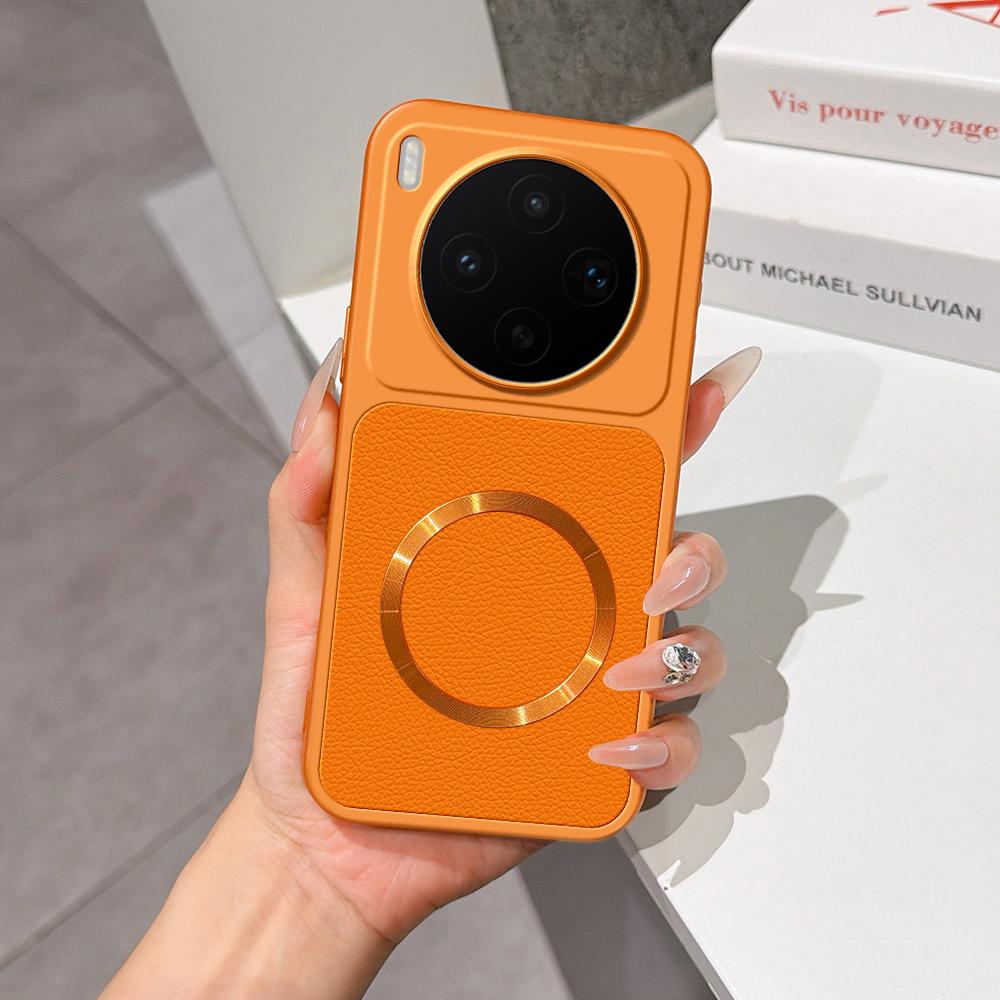For vivo X300s Lambskin Series Magnetic Skin Feel Phone Case(Orange)