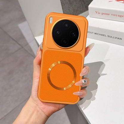For vivo X300s Lambskin Series Magnetic Skin Feel Phone Case(Orange)