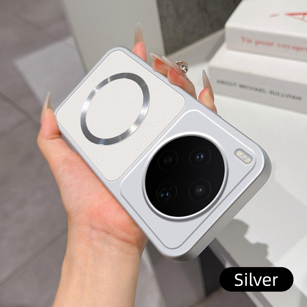 For vivo X300s Lambskin Series Magnetic Skin Feel Phone Case(Silver)