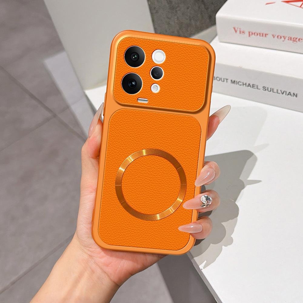 For vivo S50 5G Lambskin Series Magnetic Skin Feel Phone Case(Orange)