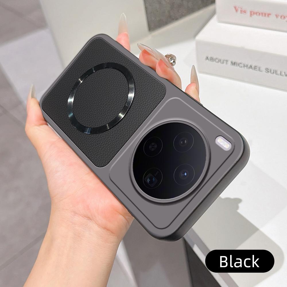 For vivo X300 Lambskin Series Magnetic Skin Feel Phone Case(Black)
