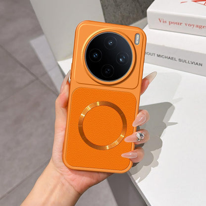 For vivo X200s Lambskin Series Magnetic Skin Feel Phone Case(Orange)