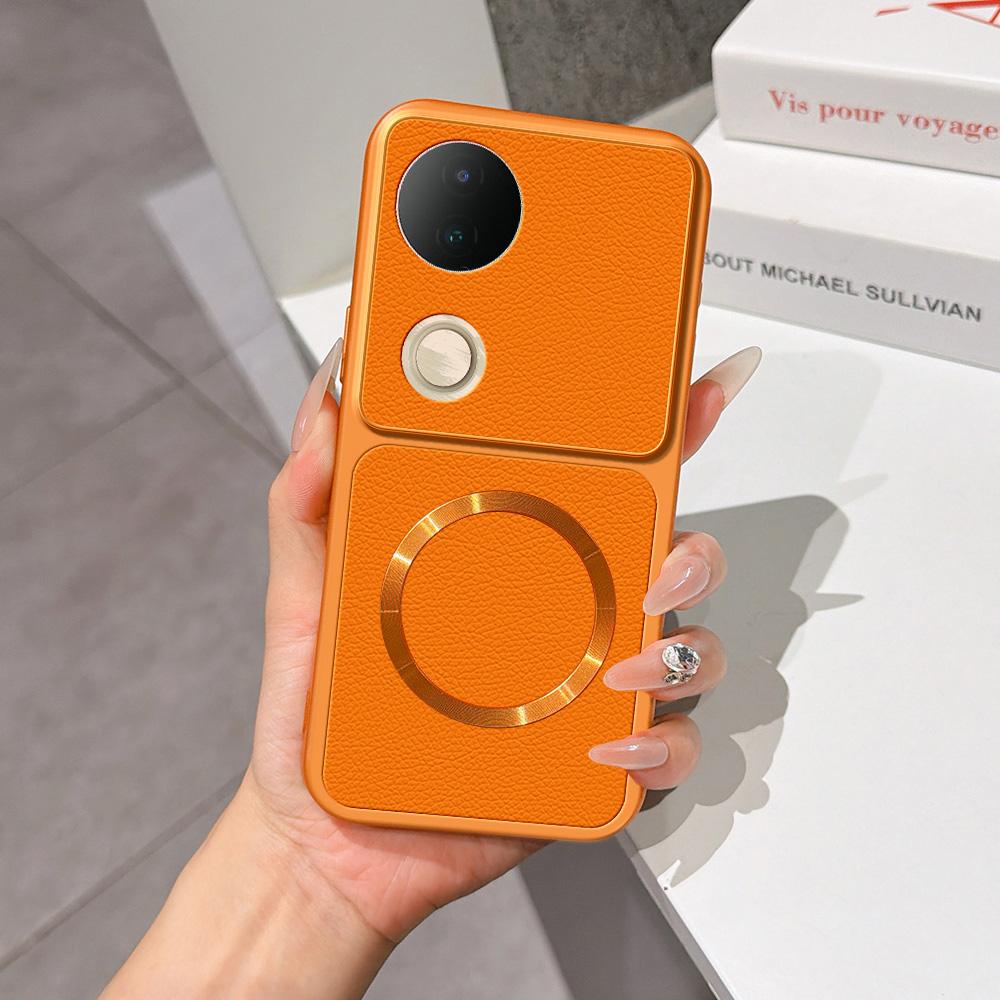 For vivo S20 Lambskin Series Magnetic Skin Feel Phone Case(Orange)