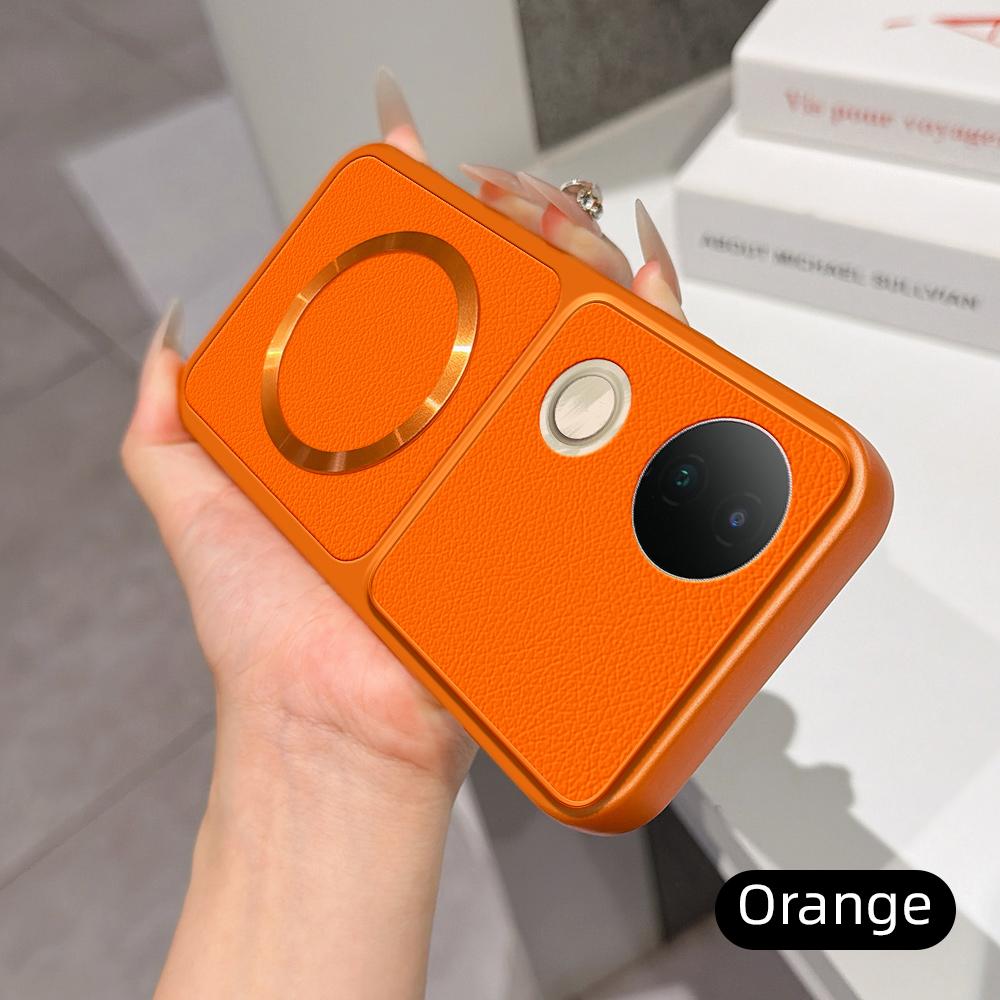 For vivo S20 Lambskin Series Magnetic Skin Feel Phone Case(Orange)