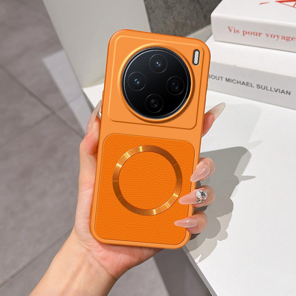 For vivo X200 Lambskin Series Magnetic Skin Feel Phone Case(Orange)