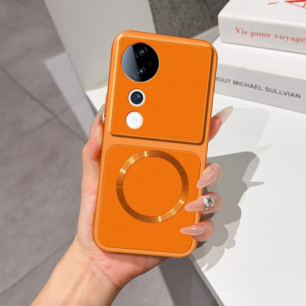 For vivo S19 Pro Lambskin Series Magnetic Skin Feel Phone Case(Orange)