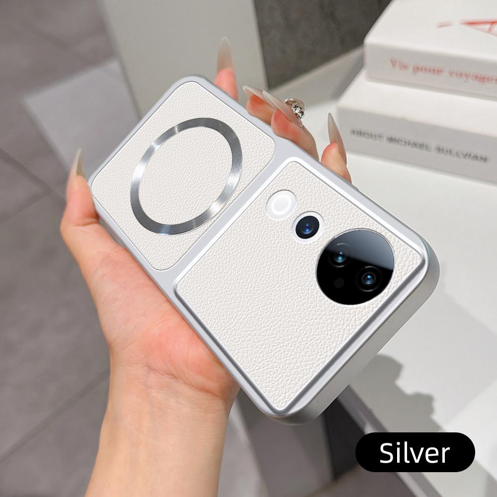 For vivo S19 Pro Lambskin Series Magnetic Skin Feel Phone Case(Silver)