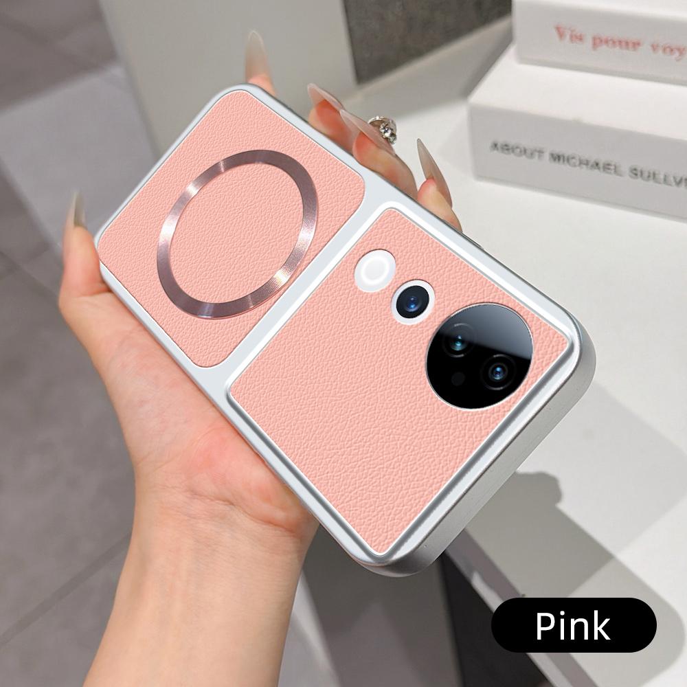 For vivo S19 Pro Lambskin Series Magnetic Skin Feel Phone Case(Pink)