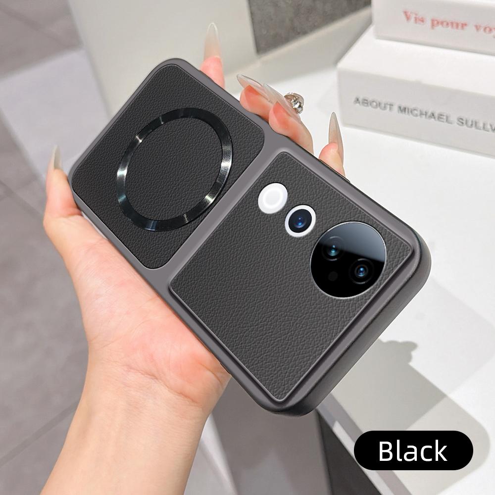 For vivo S19 Pro Lambskin Series Magnetic Skin Feel Phone Case(Black)