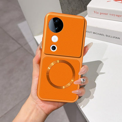 For vivo S19 Lambskin Series Magnetic Skin Feel Phone Case(Orange)