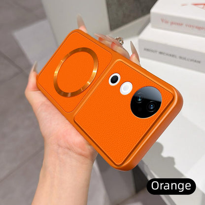 For vivo S19 Lambskin Series Magnetic Skin Feel Phone Case(Orange)
