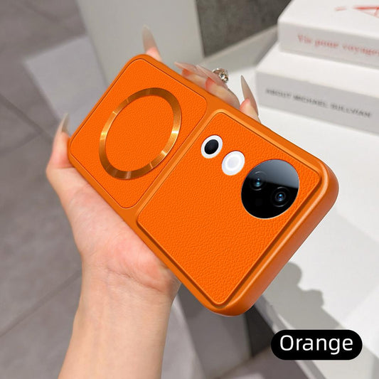 For vivo S19 Lambskin Series Magnetic Skin Feel Phone Case(Orange)