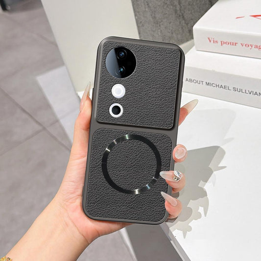 For vivo S19 Lambskin Series Magnetic Skin Feel Phone Case(Black)
