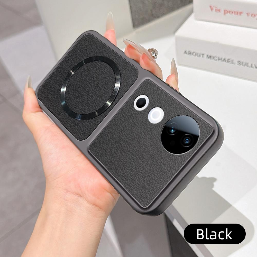 For vivo S19 Lambskin Series Magnetic Skin Feel Phone Case(Black)