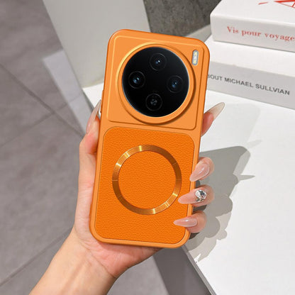 For vivo X100s Lambskin Series Magnetic Skin Feel Phone Case(Orange)