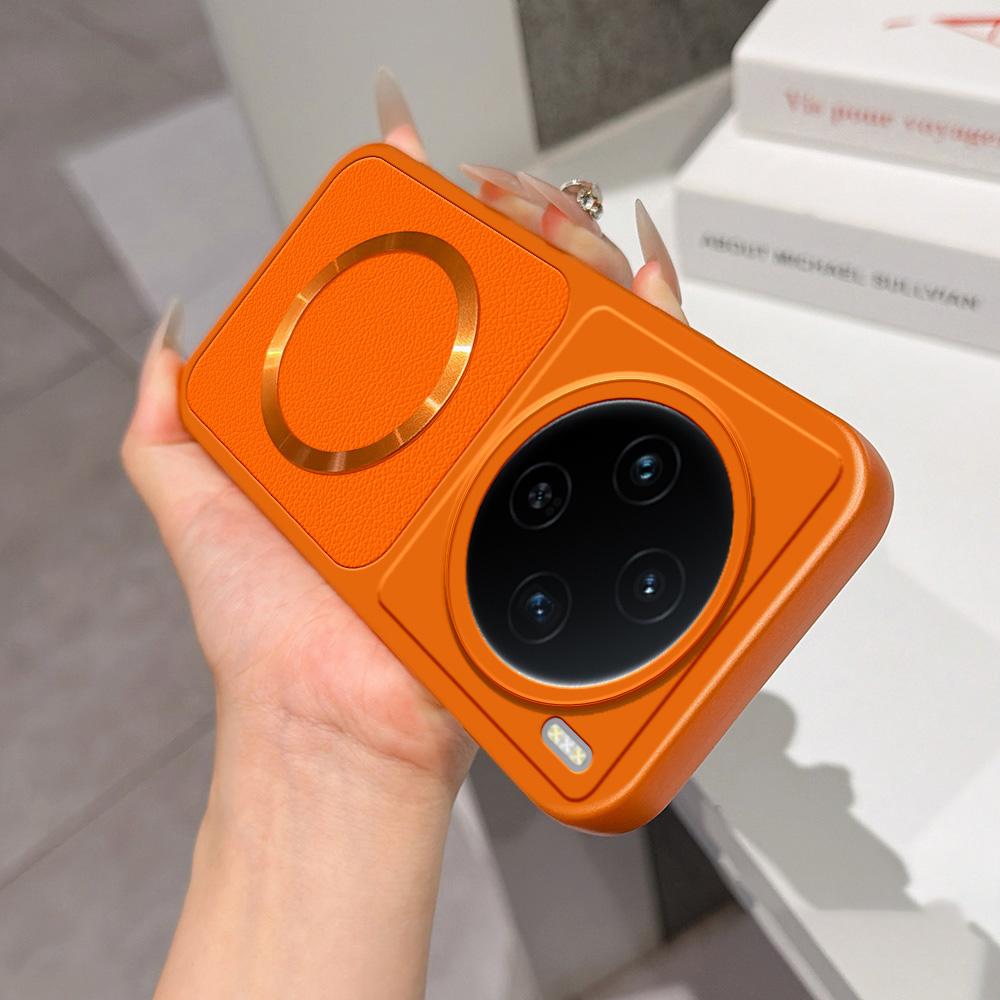 For vivo X100s Lambskin Series Magnetic Skin Feel Phone Case(Orange)