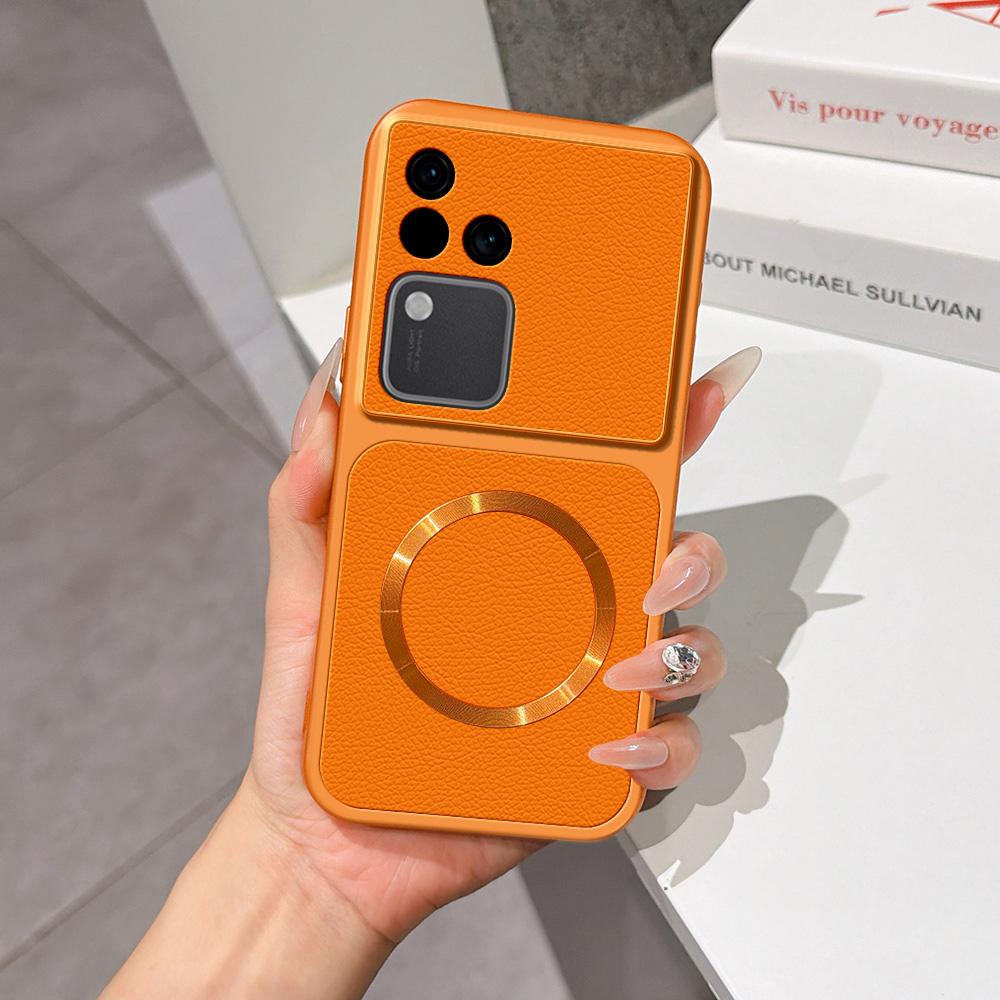 For vivo S18 Lambskin Series Magnetic Skin Feel Phone Case(Orange)