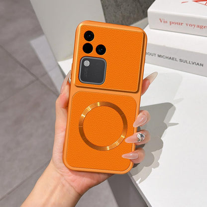 For vivo S18 Lambskin Series Magnetic Skin Feel Phone Case(Orange)