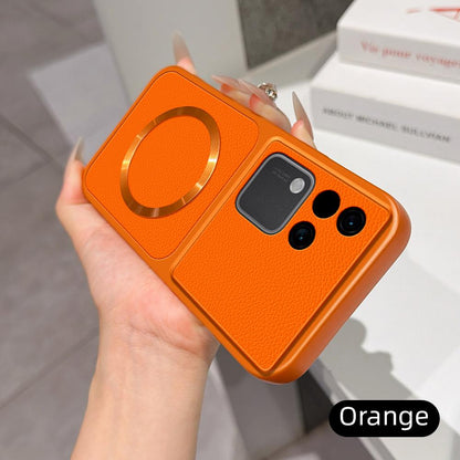 For vivo S18 Lambskin Series Magnetic Skin Feel Phone Case(Orange)