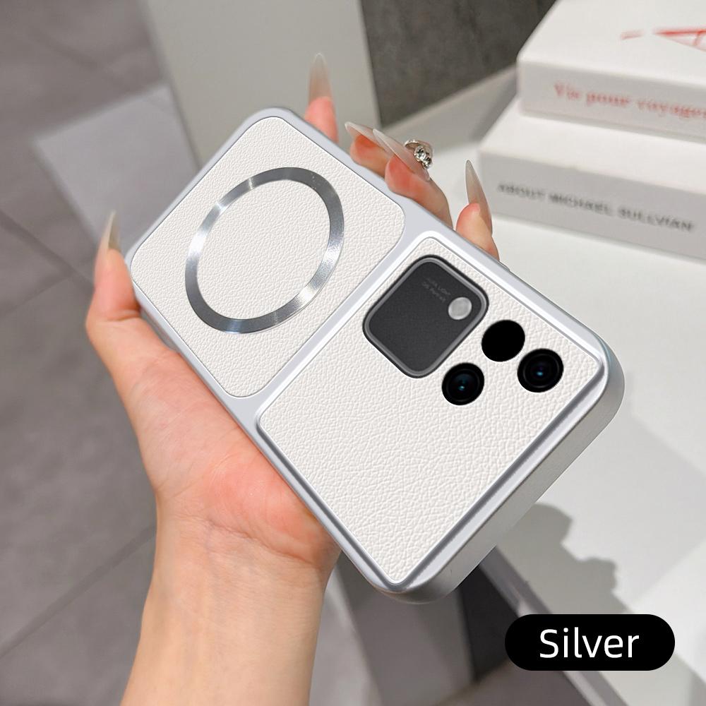 For vivo S18 Lambskin Series Magnetic Skin Feel Phone Case(Silver)