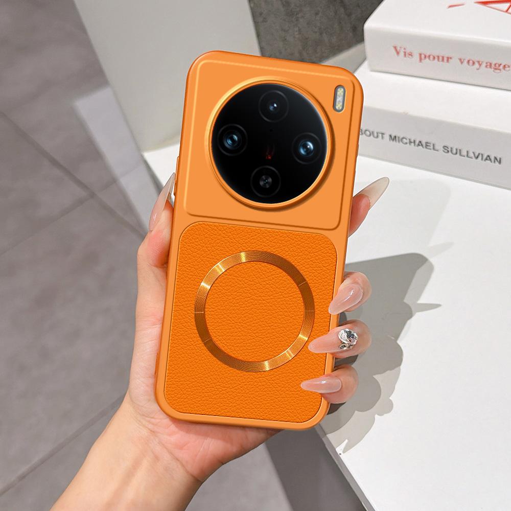 For vivo X100 Pro Lambskin Series Magnetic Skin Feel Phone Case(Orange)