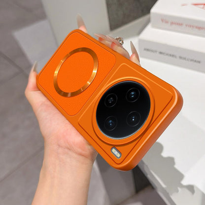 For vivo X100 Lambskin Series Magnetic Skin Feel Phone Case(Orange)